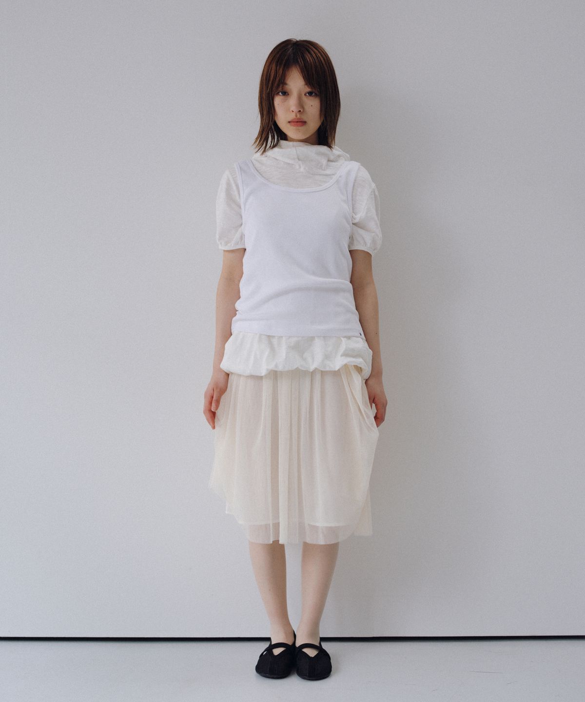 오헤시오(OHESHIO) COWL NECK HOODED TEE, WHITE