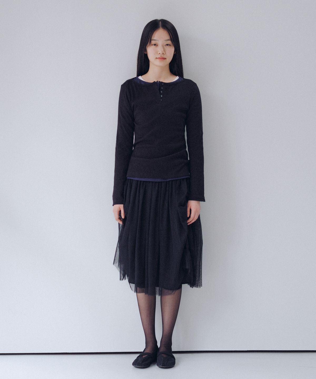 오헤시오(OHESHIO) HENLEY NECK BUTTON LONG SLEEVE, NAVY
