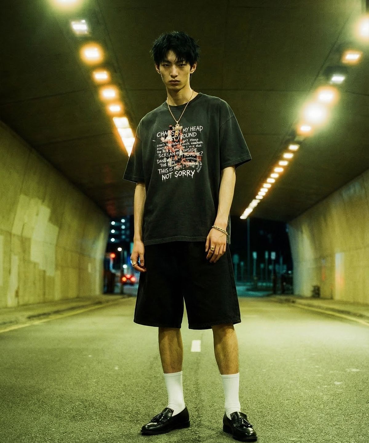 랑가주망(LENGAGEMENT) Not Sorry Salt Wash Crop Short Sleeve T-Shirt (Black)