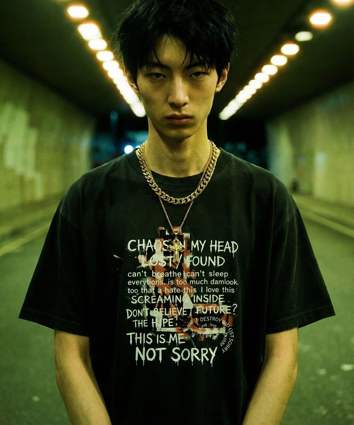 랑가주망(LENGAGEMENT) Not Sorry Salt Wash Crop Short Sleeve T-Shirt (Black)