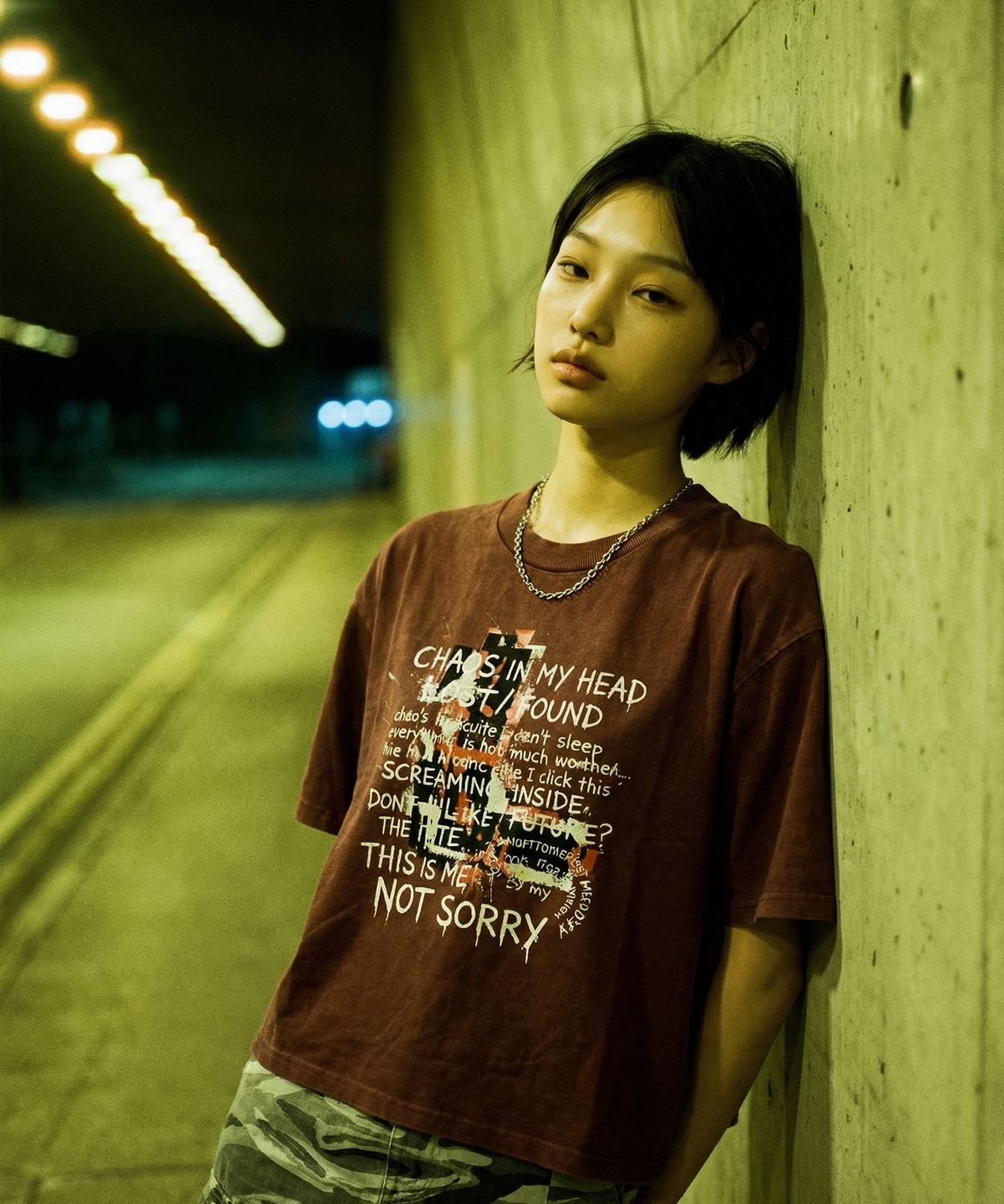 랑가주망(LENGAGEMENT) Not Sorry Salt Wash Crop Short Sleeve T-Shirt (Red)