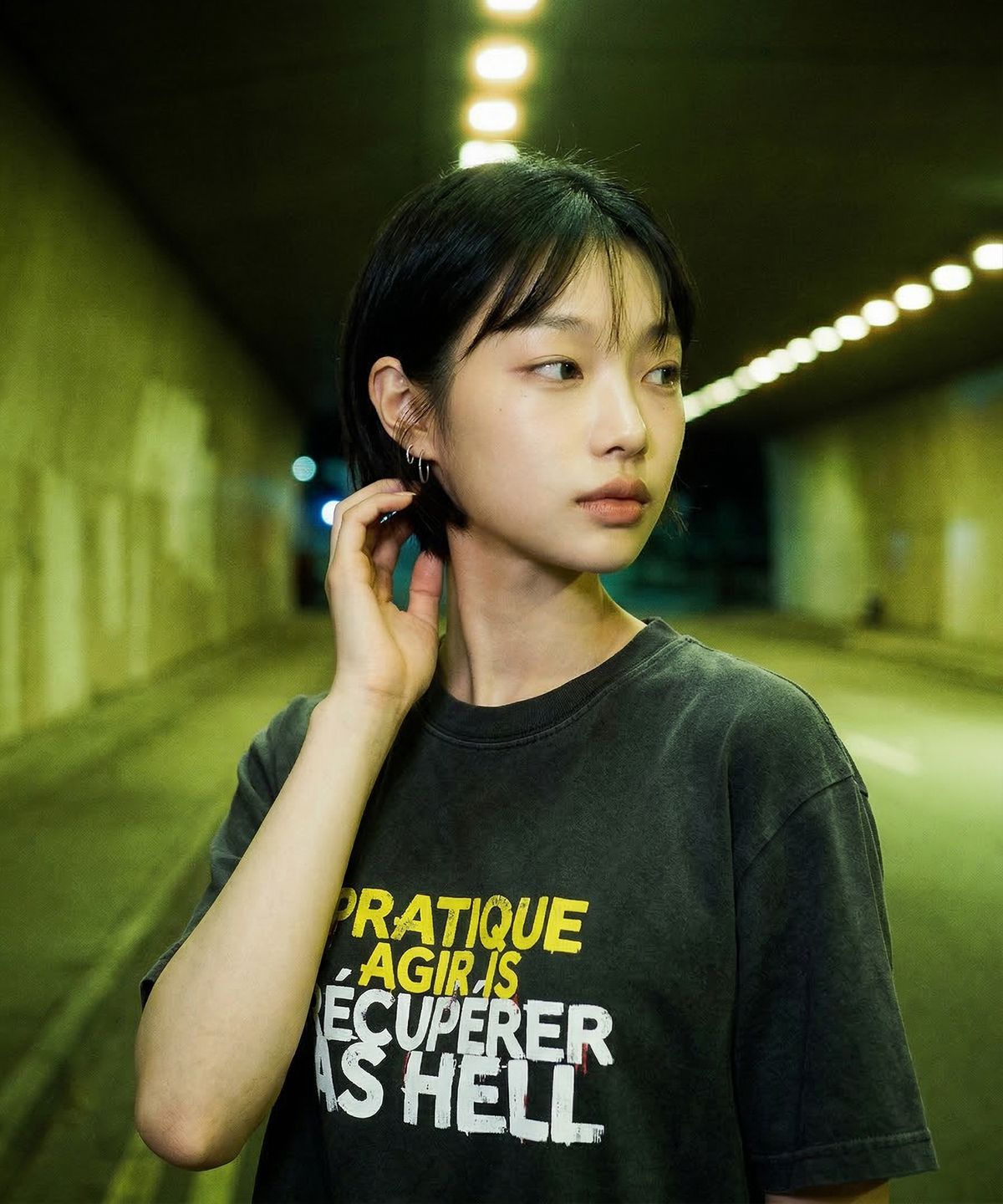 랑가주망(LENGAGEMENT) Hell-Raising Salt Wash Crop Short Sleeve T-Shirt (Black)
