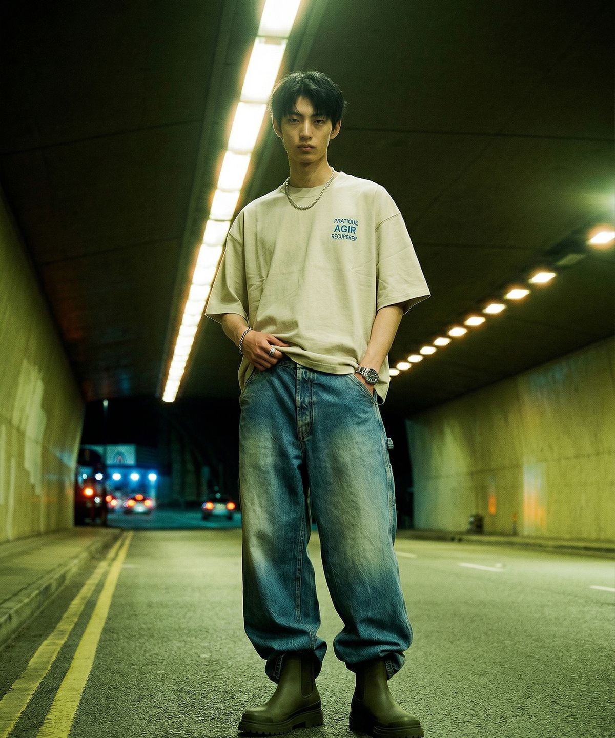 랑가주망(LENGAGEMENT) AGIR Salt Wash Crop Short Sleeve T-Shirt (White)