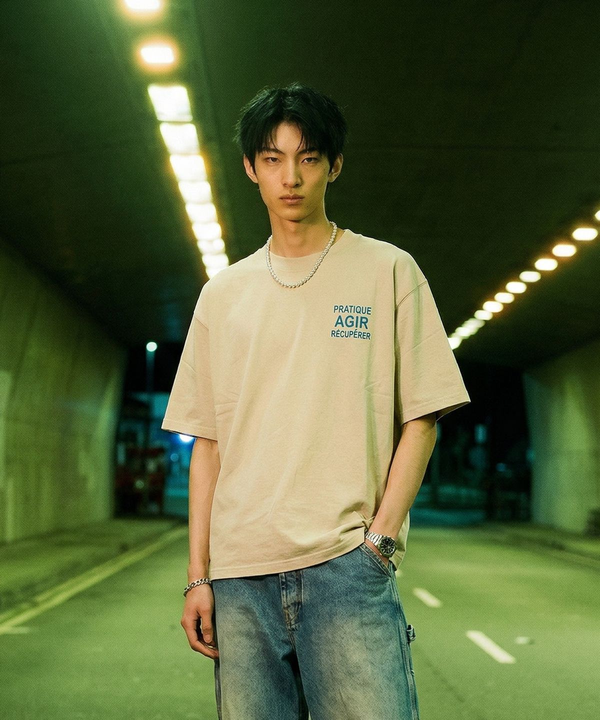 랑가주망(LENGAGEMENT) AGIR Salt Wash Crop Short Sleeve T-Shirt (White)