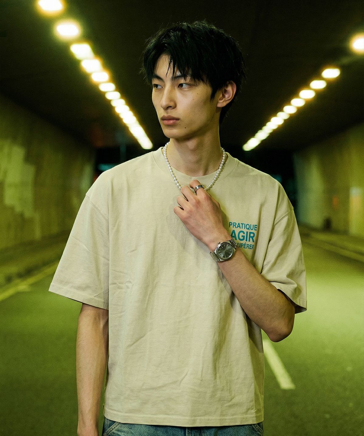 랑가주망(LENGAGEMENT) AGIR Salt Wash Crop Short Sleeve T-Shirt (White)
