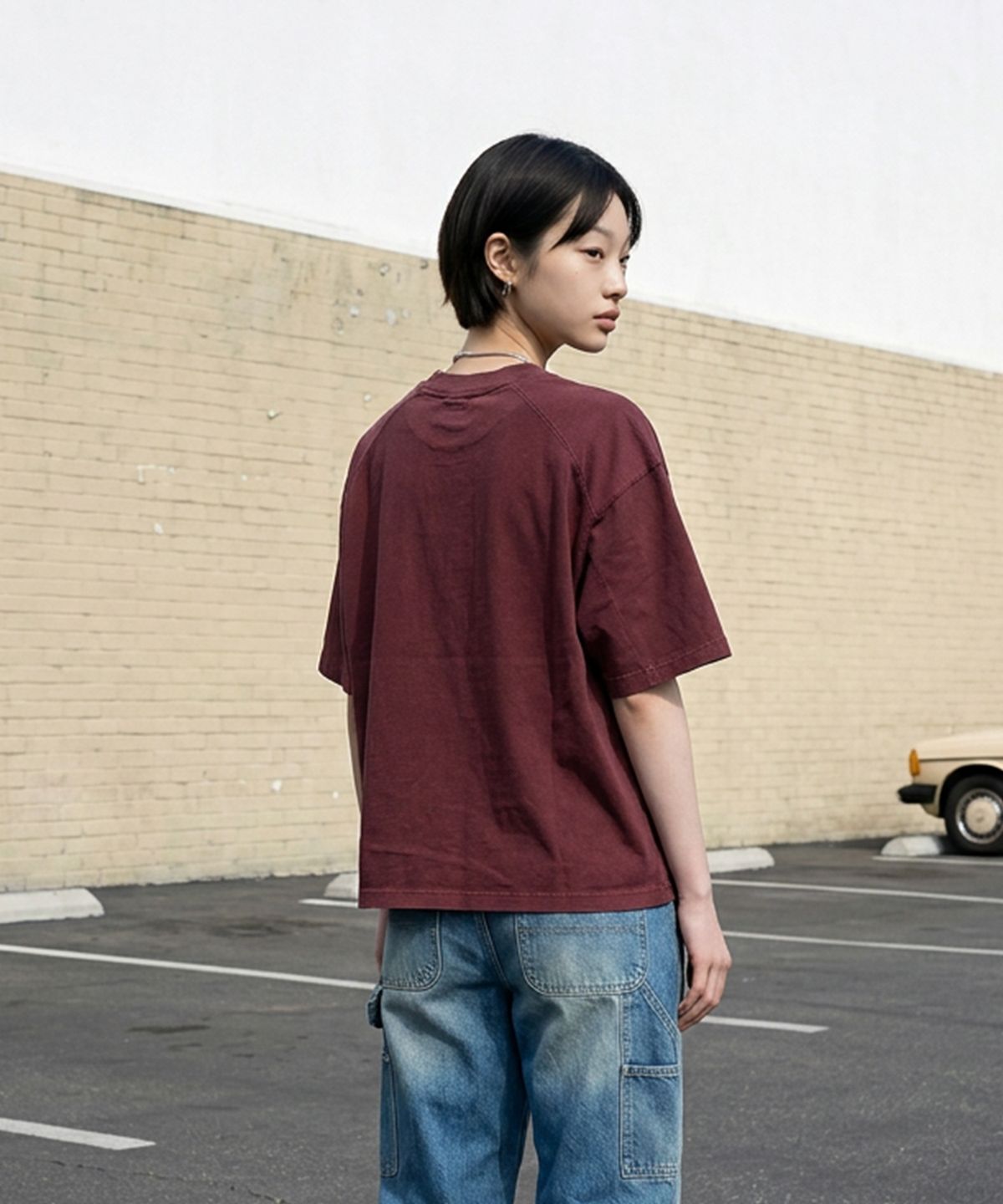 랑가주망(LENGAGEMENT) AGIR Salt Wash Crop Short Sleeve T-Shirt (Red)