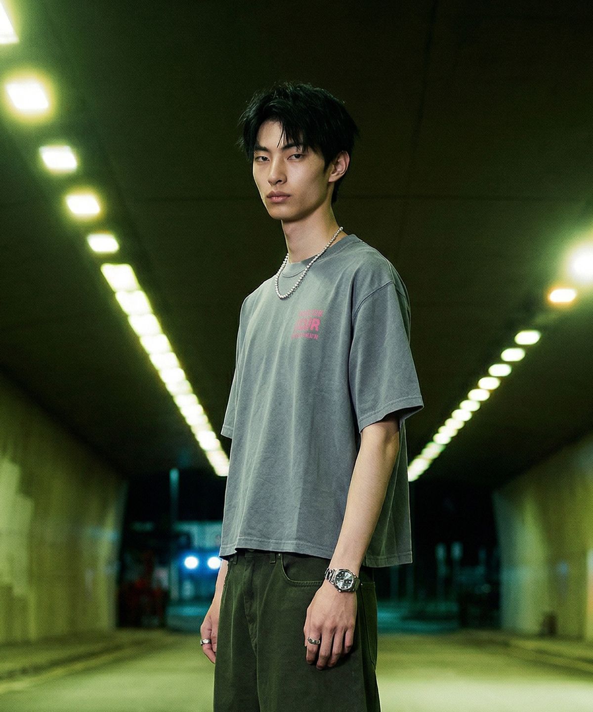 랑가주망(LENGAGEMENT) AGIR Salt Wash Crop Short Sleeve T-Shirt (Light Blue)