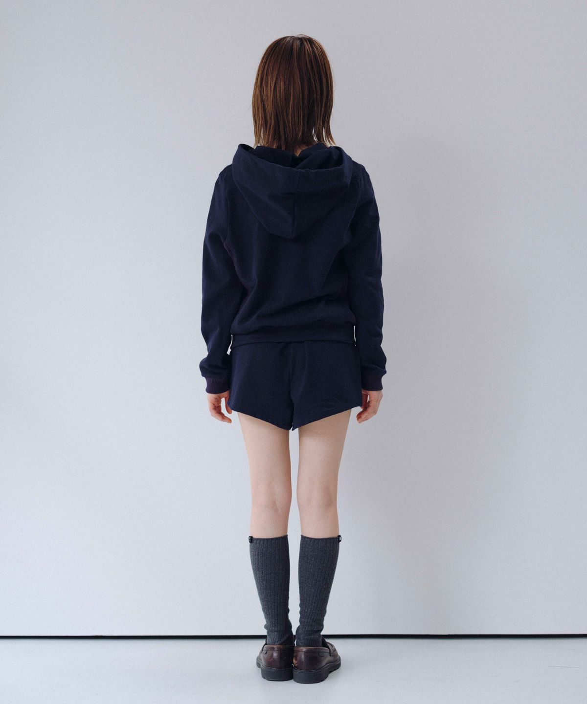 오헤시오(OHESHIO) TWO-TONE WAFFLE HOODED ZIP-UP, NAVY