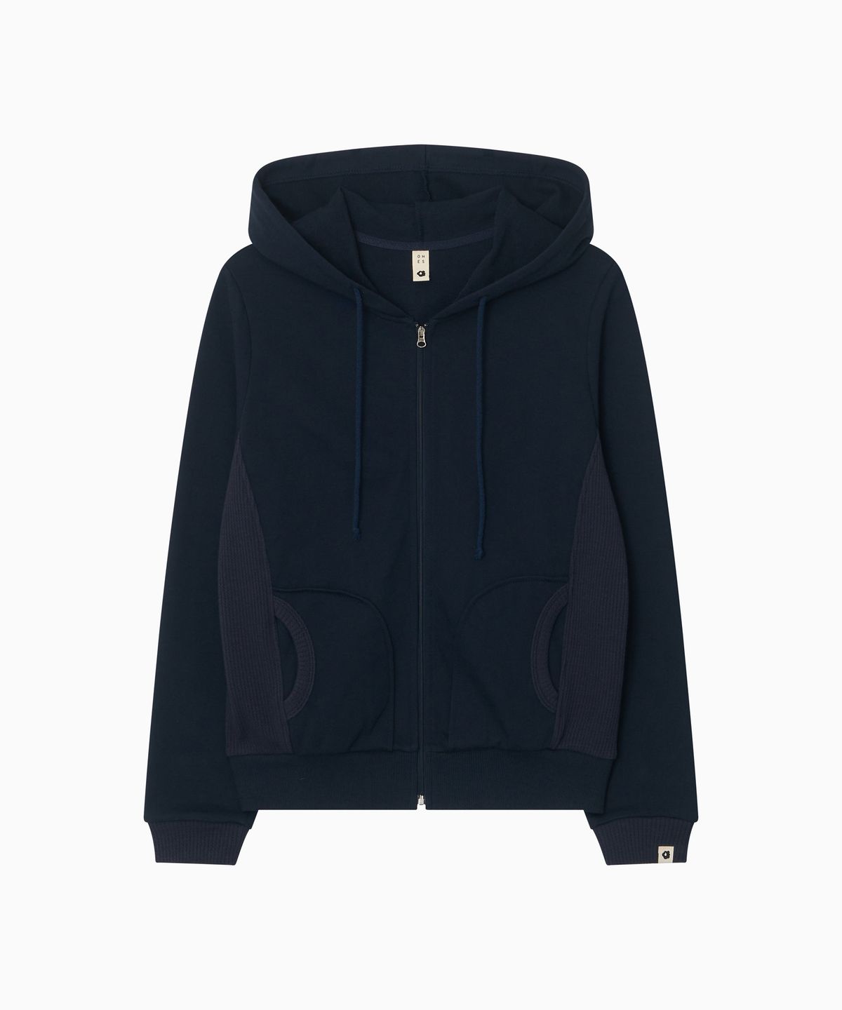 오헤시오(OHESHIO) TWO-TONE WAFFLE HOODED ZIP-UP, NAVY