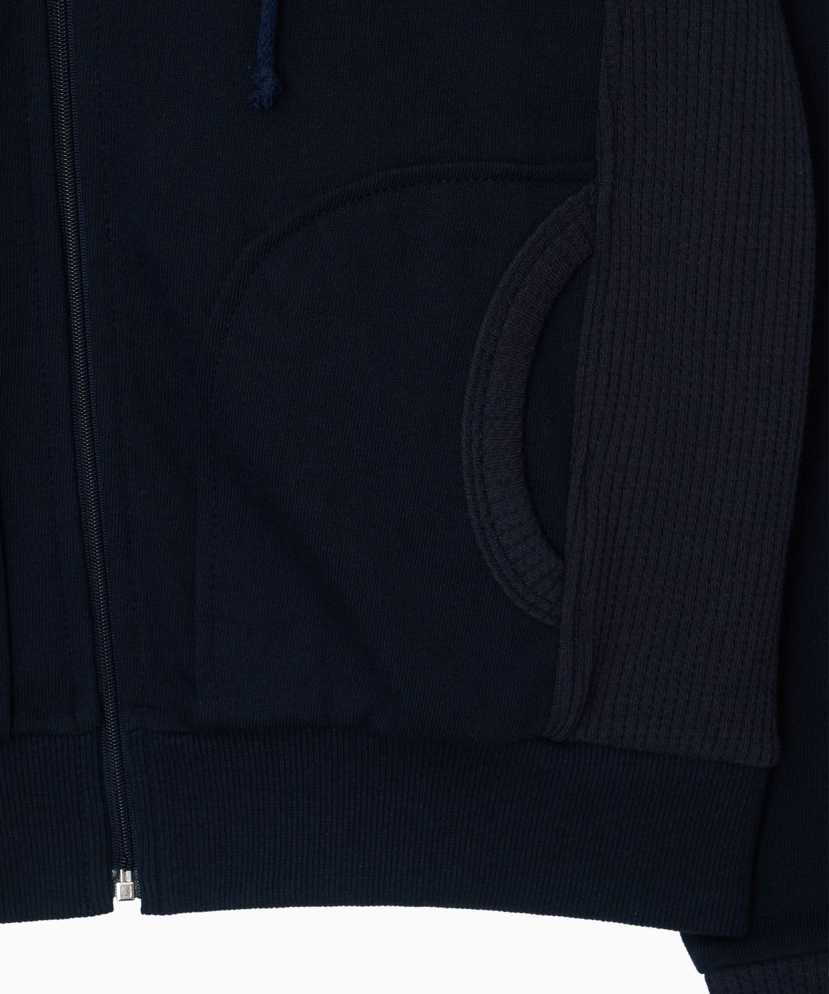 오헤시오(OHESHIO) TWO-TONE WAFFLE HOODED ZIP-UP, NAVY