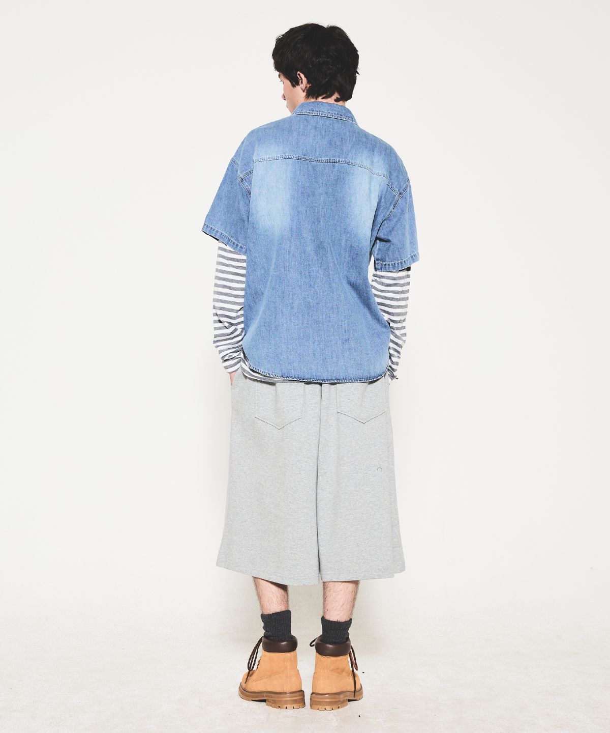 어노이드(ANNOYED) 더블니 버뮤다 스웨트 쇼츠 LQ2PU417_MELANGE GREY