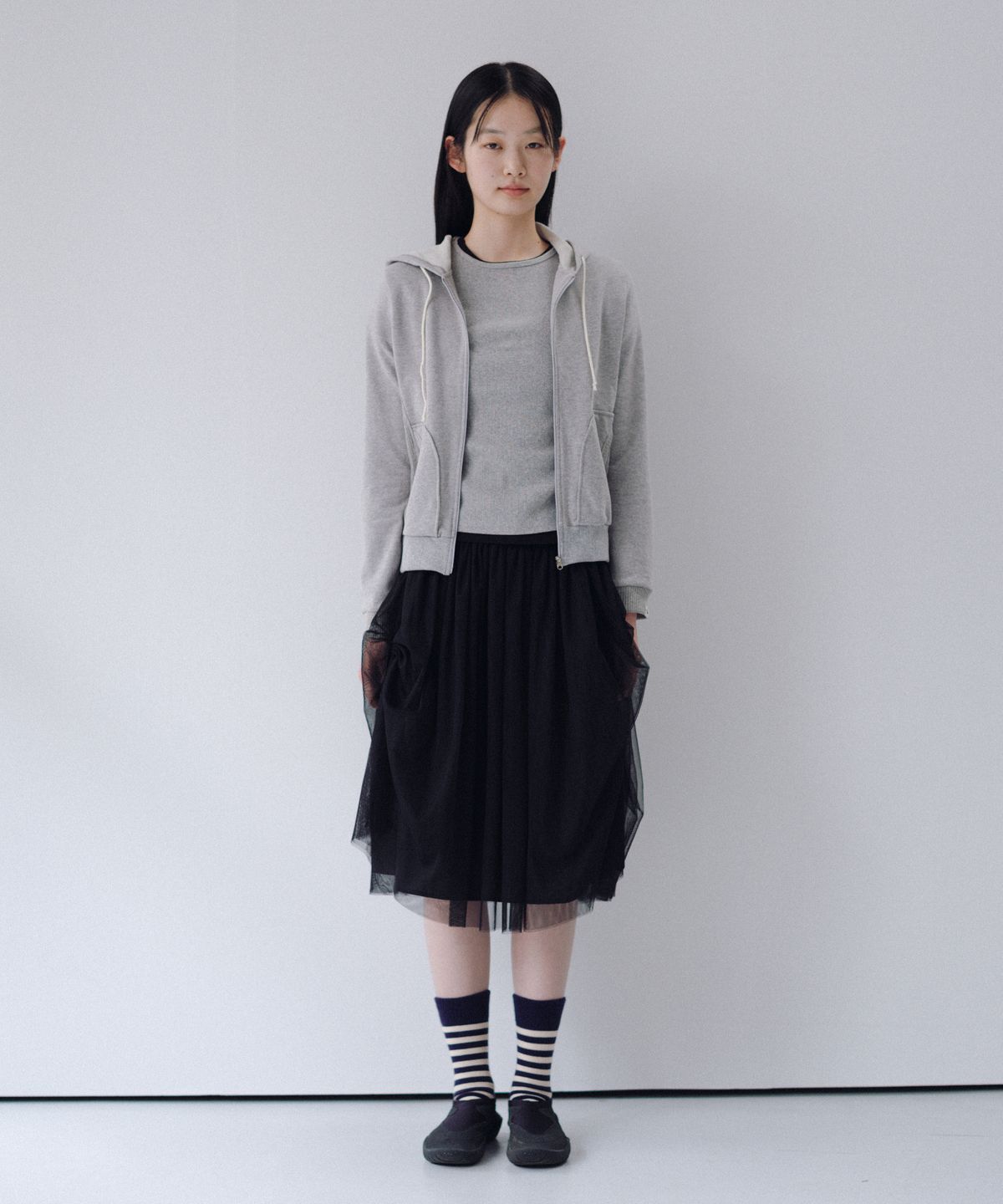 오헤시오(OHESHIO) TWO-TONE WAFFLE HOODED ZIP-UP, MELANGE
