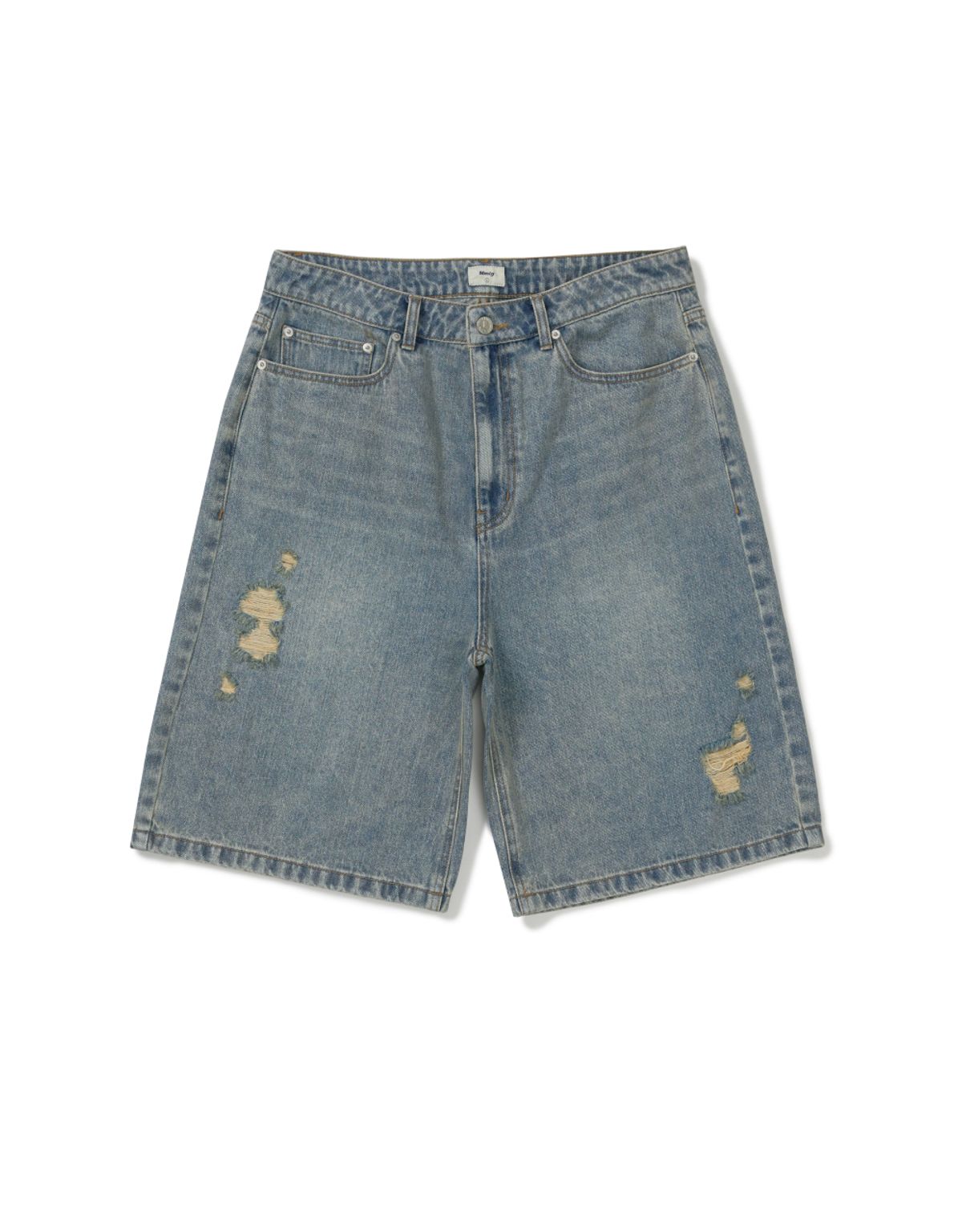 엠엠엘지(MMLG) DISTRESSED WASHED DENIM SHORTS (ASH BLUE)