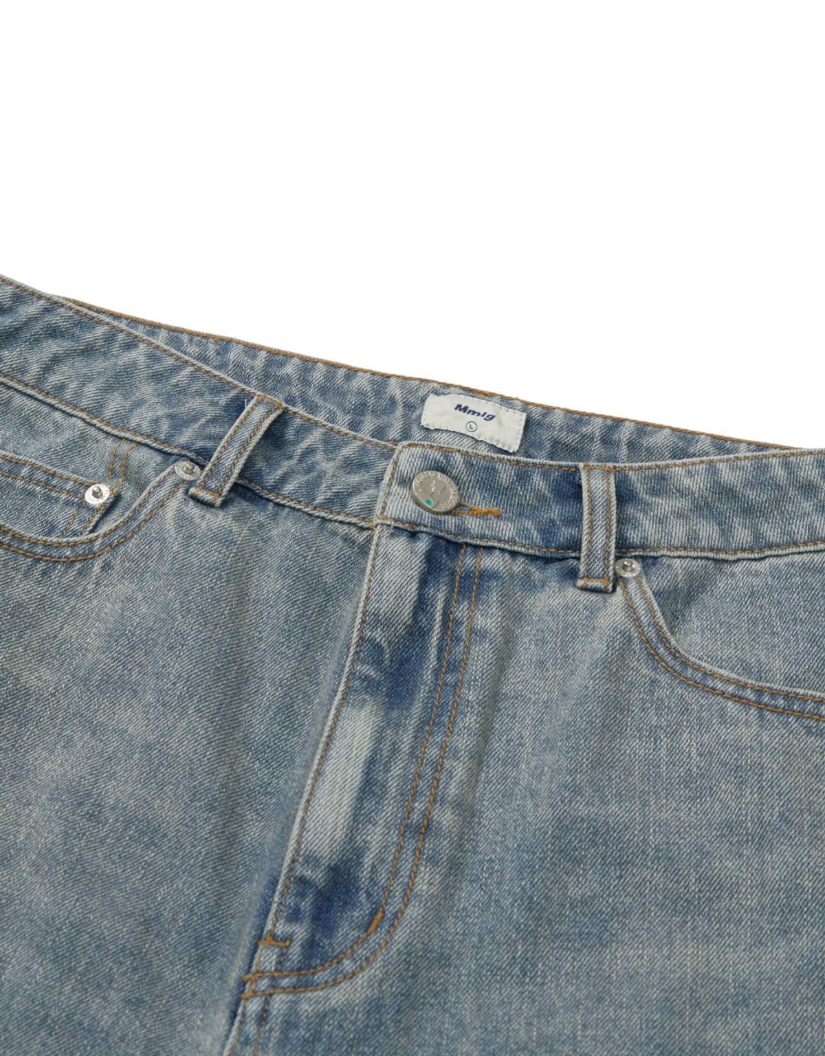 엠엠엘지(MMLG) DISTRESSED WASHED DENIM SHORTS (ASH BLUE)