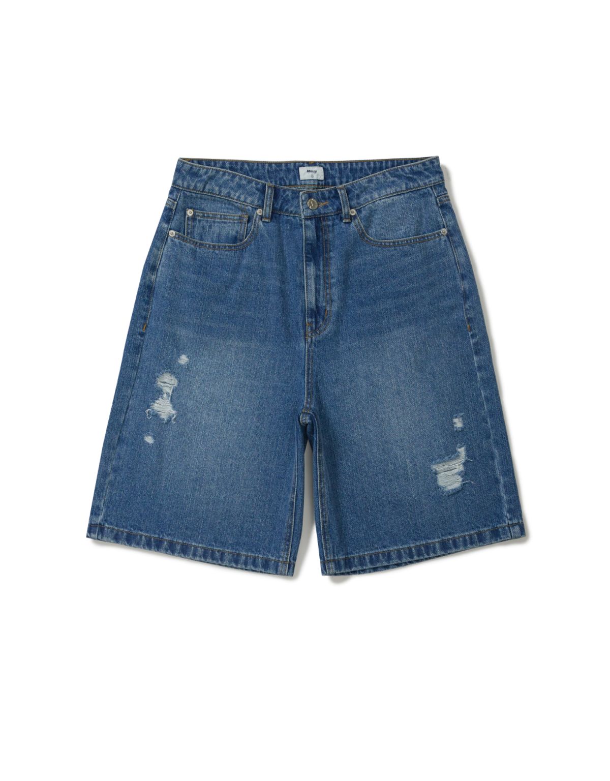 엠엠엘지(MMLG) DISTRESSED WASHED DENIM SHORTS (MID BLUE)