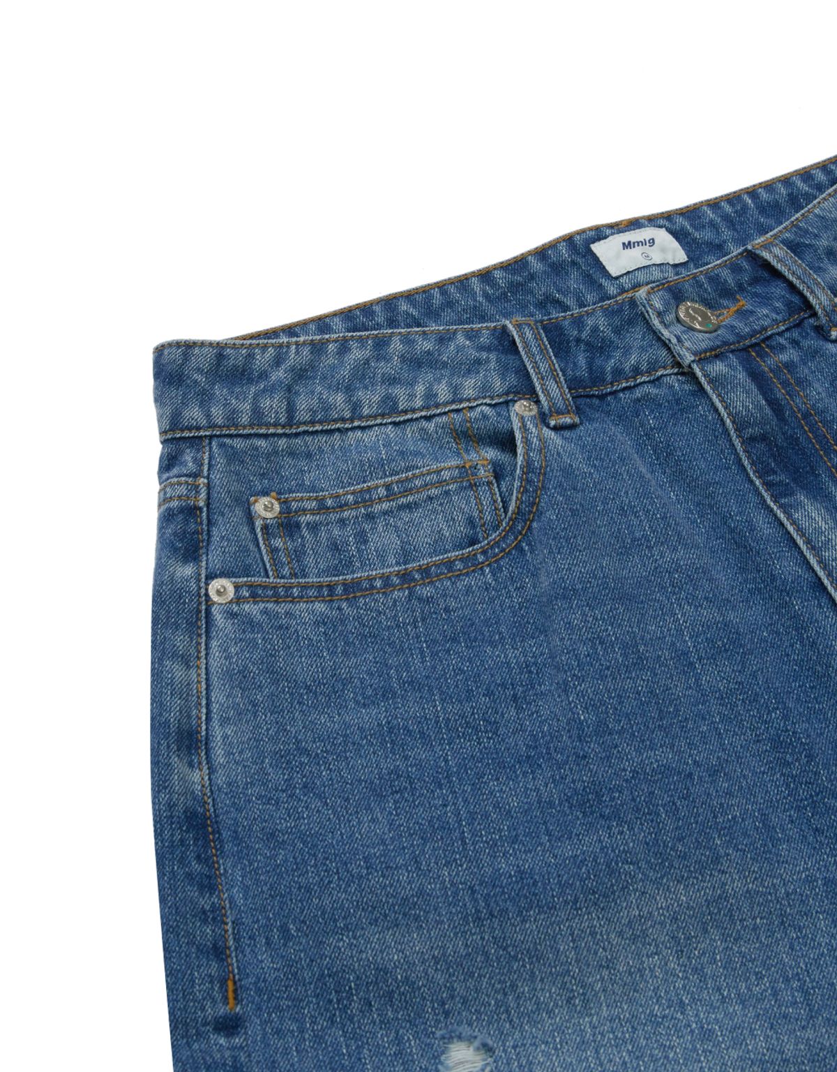 엠엠엘지(MMLG) DISTRESSED WASHED DENIM SHORTS (MID BLUE)