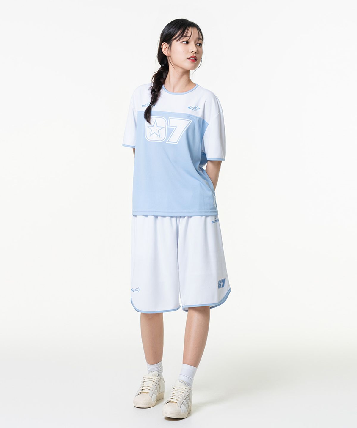 모즈모즈(MOZMOZ) 파스텔 에어 메쉬 저지 쇼츠 블루