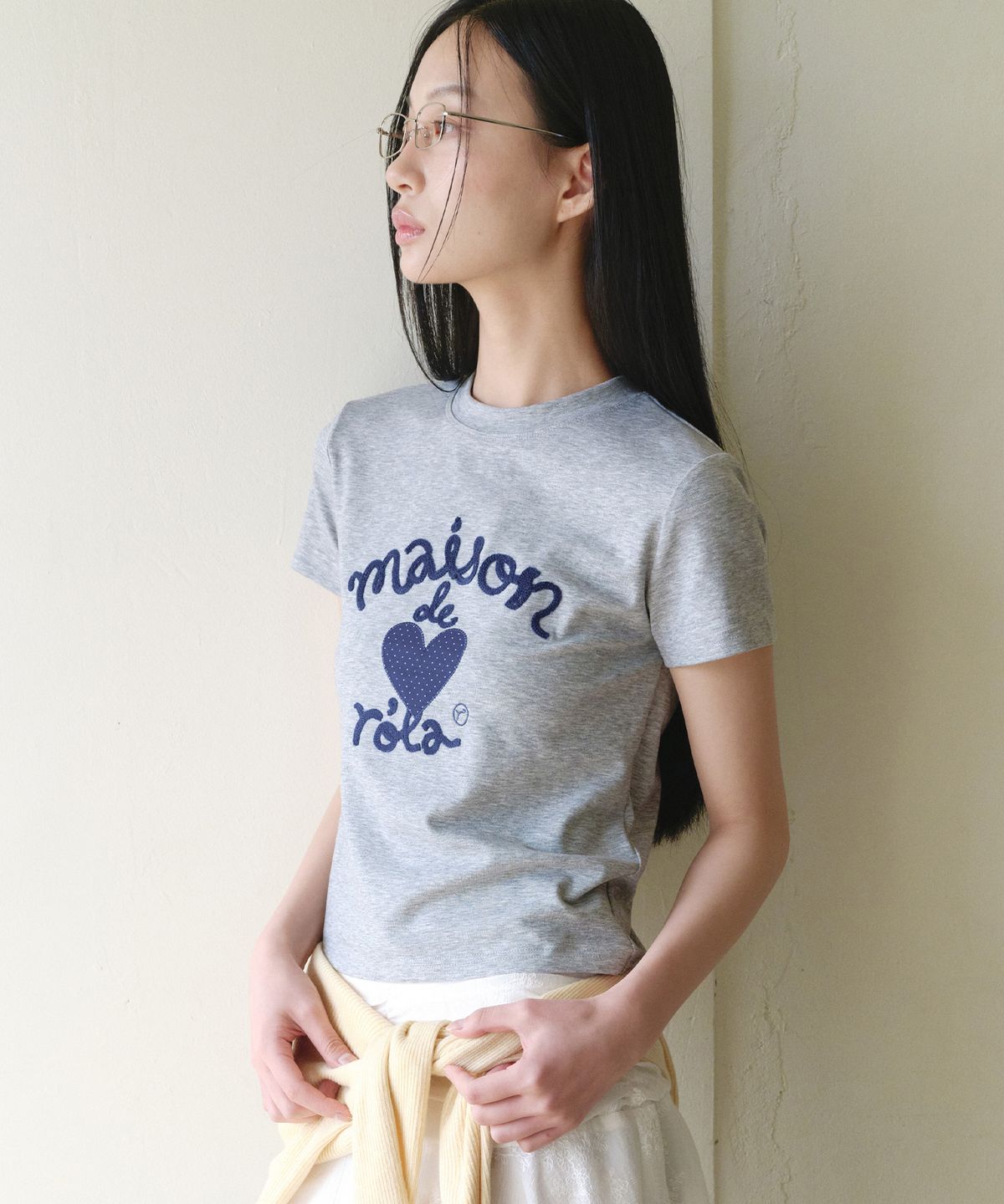 로라로라(ROLAROLA) MAISON DE ROLA EMBROIDERY HEART T-SHIRT M/GRAY