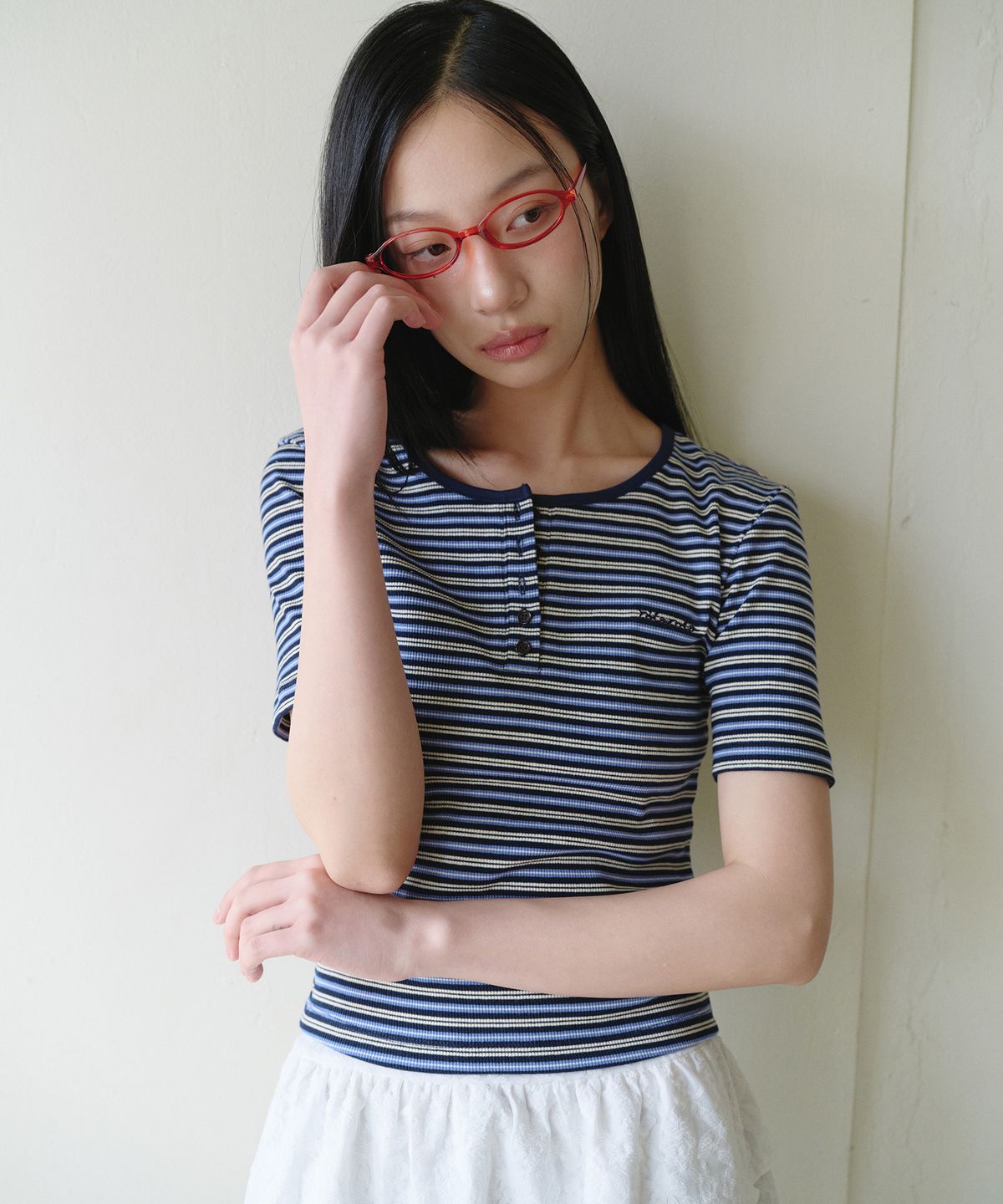 로라로라(ROLAROLA) SLIM FIT HENRYNECK HALF T-SHIRT NV+BL