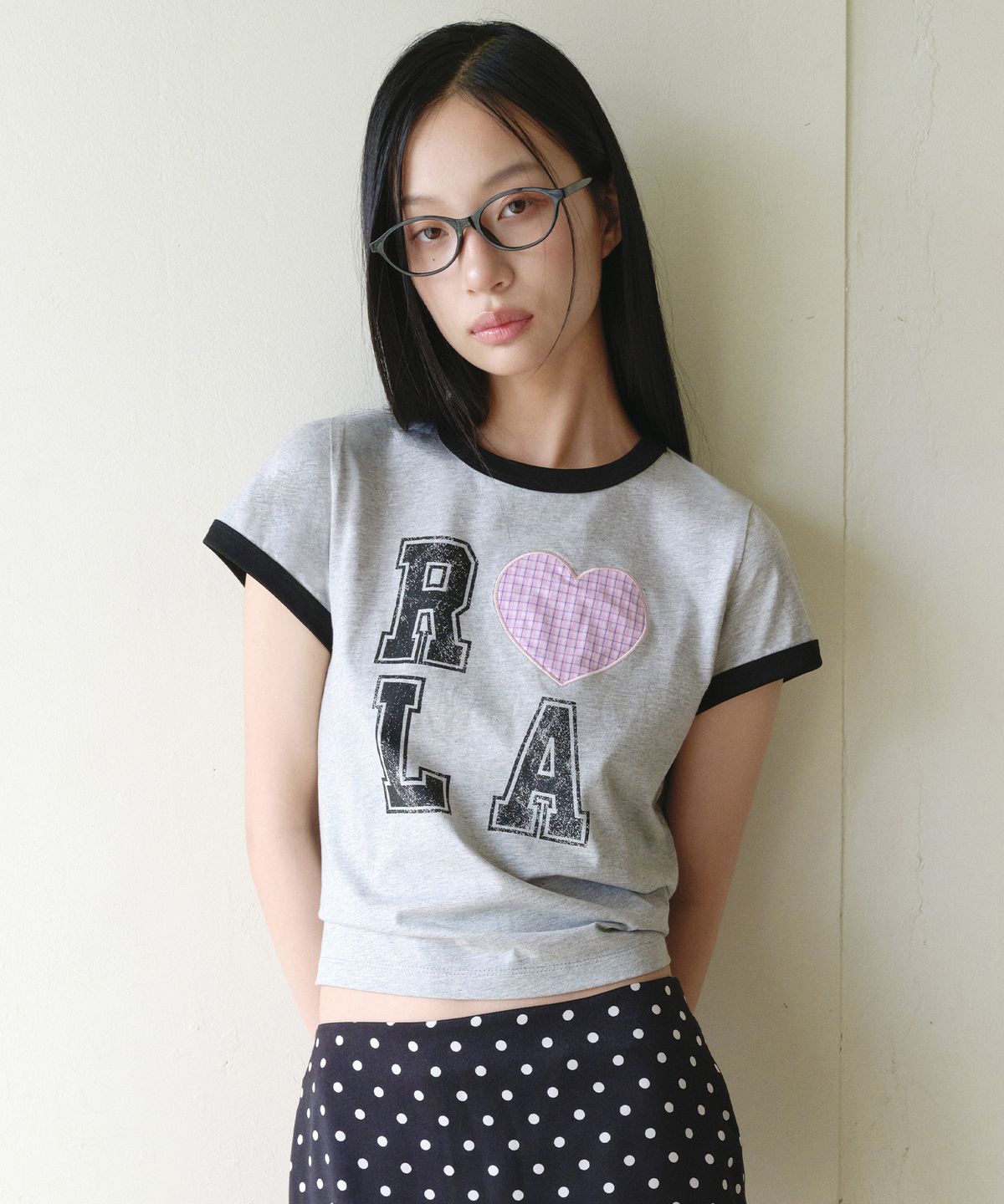 로라로라(ROLAROLA) I LOVE ROLA PATCHWORK RINGER T-SHIRT GRAY