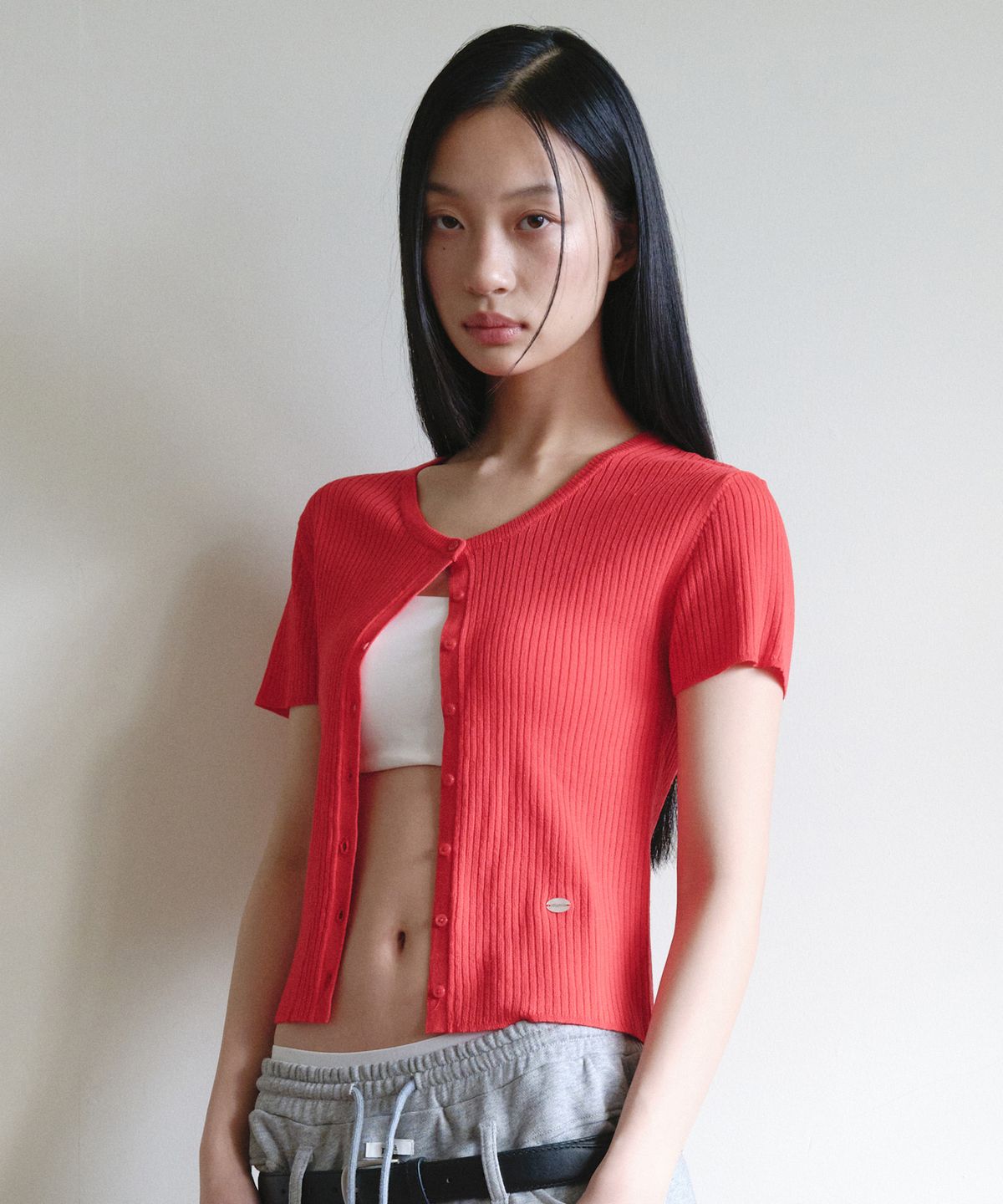 로라로라(ROLAROLA) HALF KNIT CARDIGAN RED