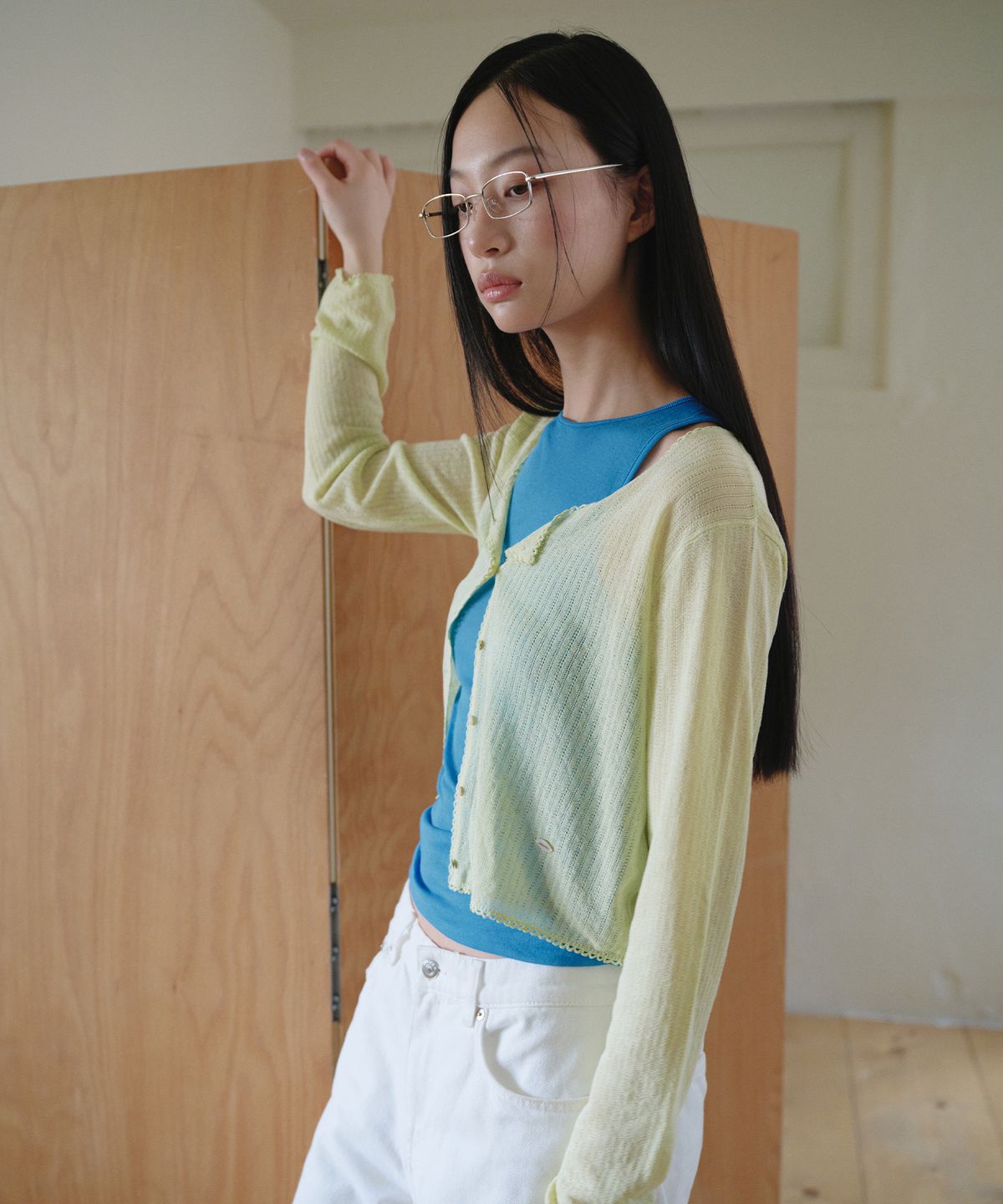 로라로라(ROLAROLA) LINEN LACE DETAIL CARDIGAN L/GREEN