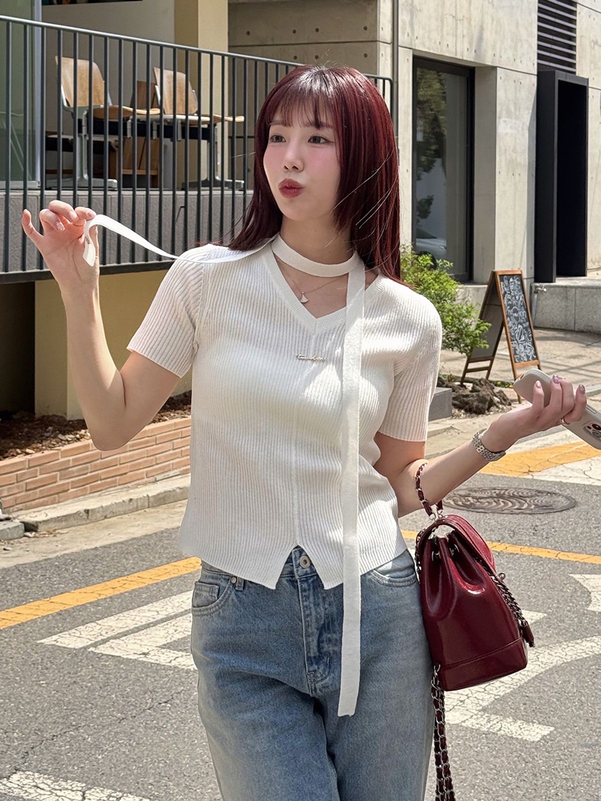티메이커(TMAKER) 여성 브이넥 반팔 스웨터 IV