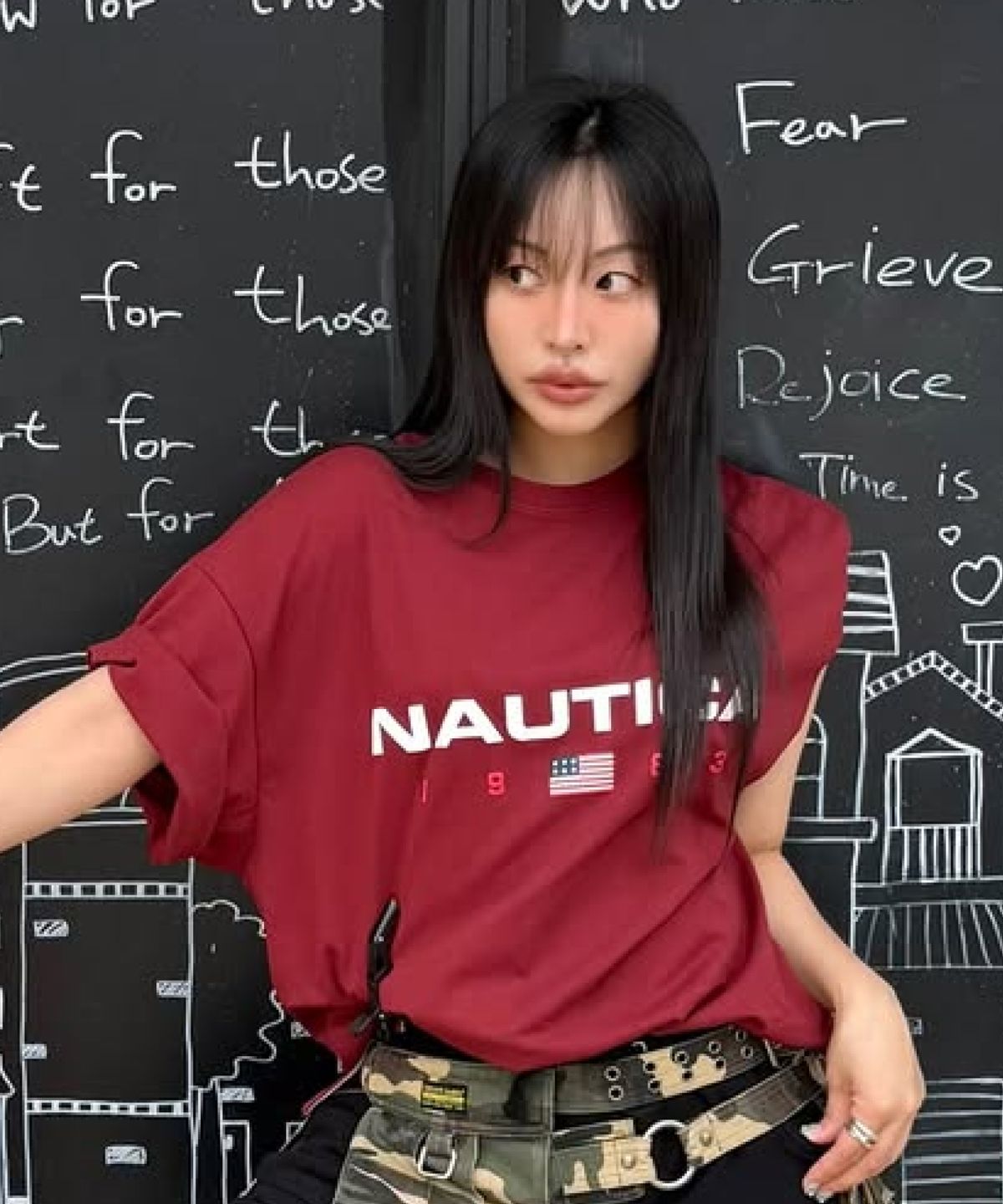 노티카(NAUTICA) 83플래그 로고 티셔츠(버건디) NTS4786