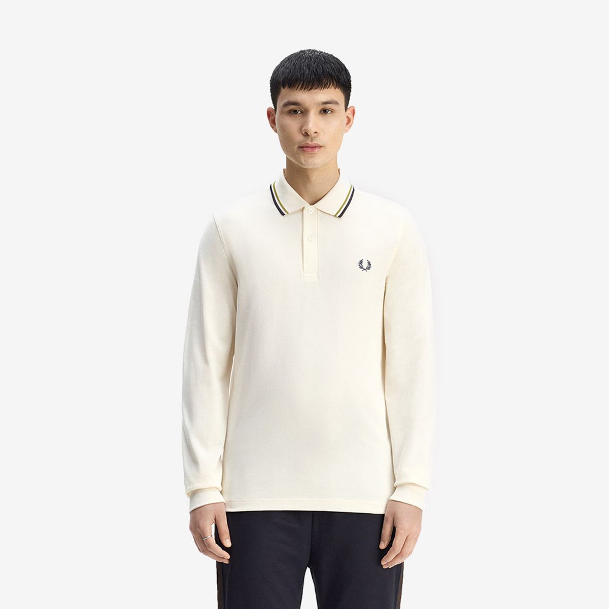 프레드페리(FRED PERRY) [M3636] 롱 슬리브 트윈 팁 프레드페리 셔츠 - 에크루/테니스볼 옐로우/앵커그레이 AFPM2533636-46A