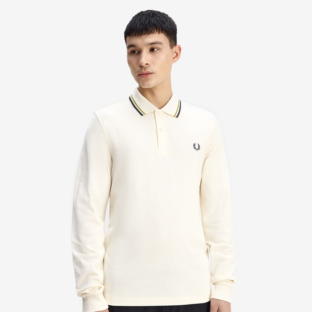 프레드페리(FRED PERRY) [M3636] 롱 슬리브 트윈 팁 프레드페리 셔츠 - 에크루/테니스볼 옐로우/앵커그레이 AFPM2533636-46A