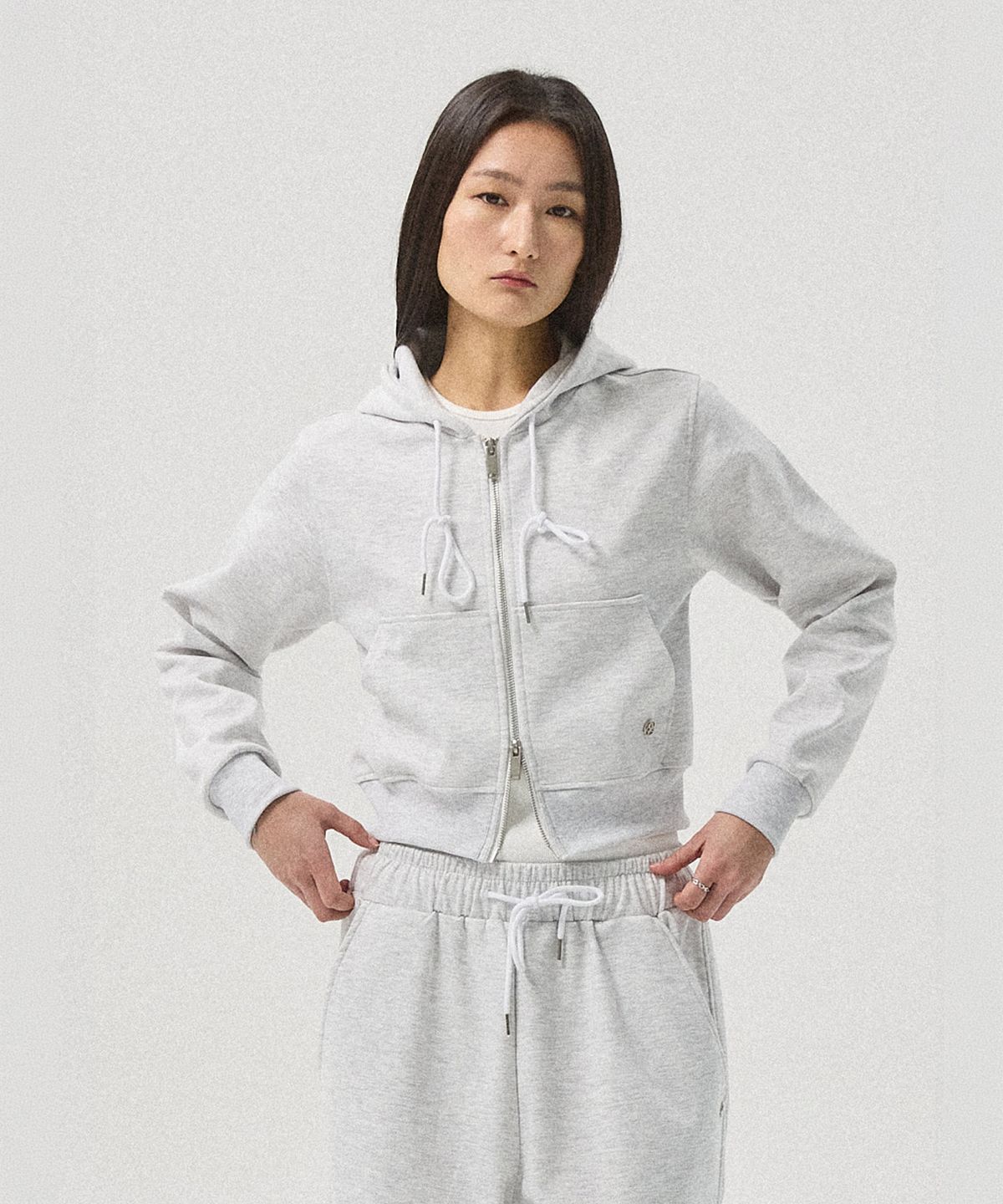 아흐레(AHRE) Aro Cropped Zip-Up Hoodie_WHITE MELANGE