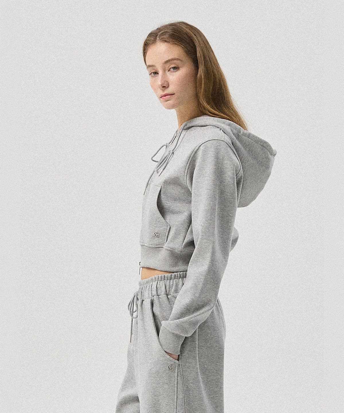 아흐레(AHRE) Aro Cropped Zip-Up Hoodie_MELANGE