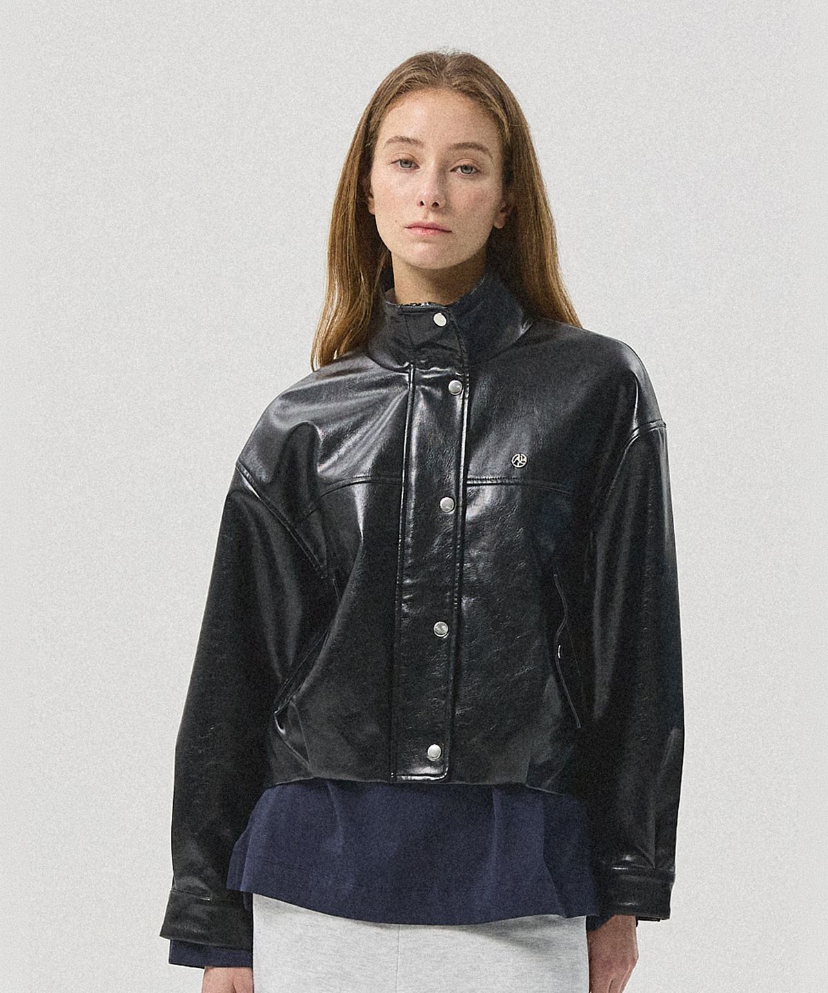 아흐레(AHRE) Enzo Faux Leather Wind Jacket_BLACK
