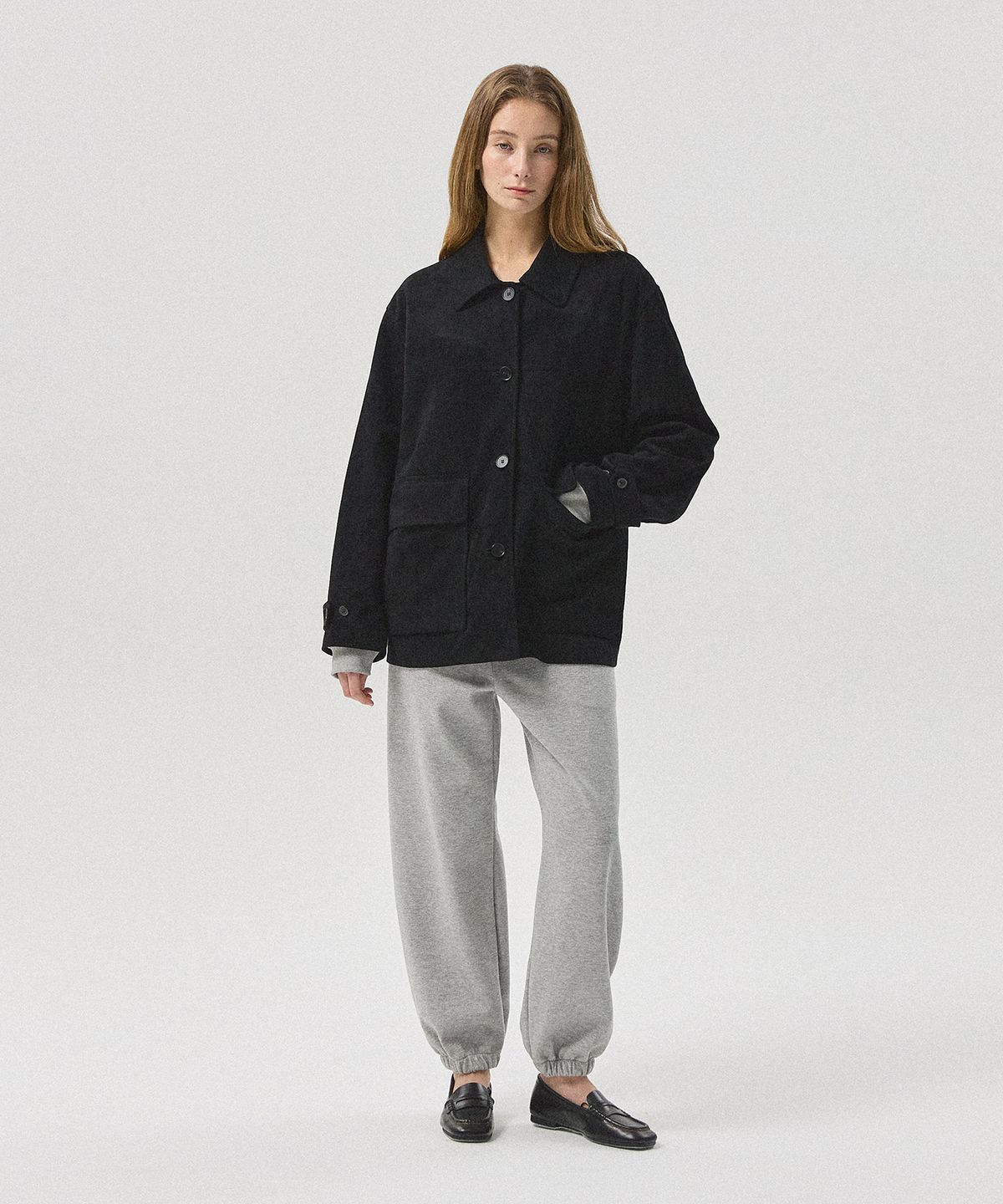 아흐레(AHRE) Hugo Suede Half Hunting Jacket_BLACK