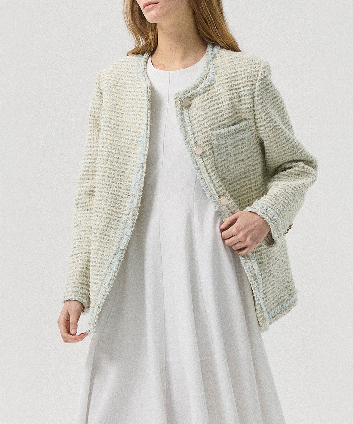 아흐레(AHRE) Lune Color-Mix Tweed Round Jacket_CREAM