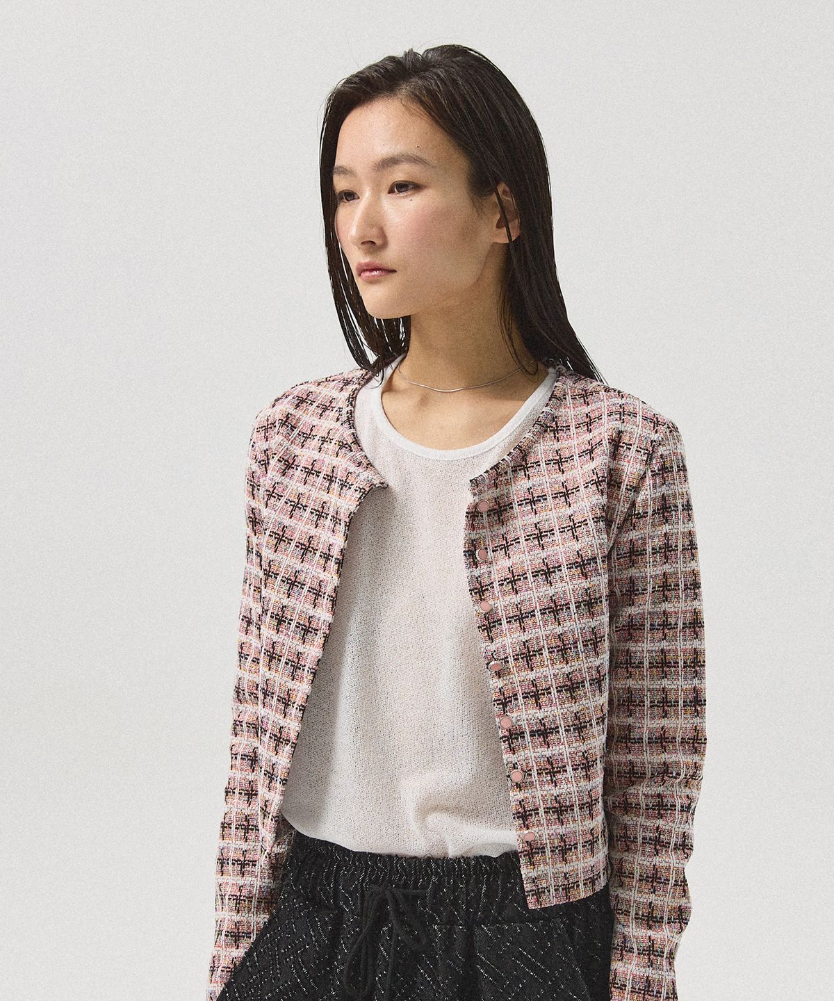 아흐레(AHRE) Elira Tweed Jacket Cropped Cardigan_PINK