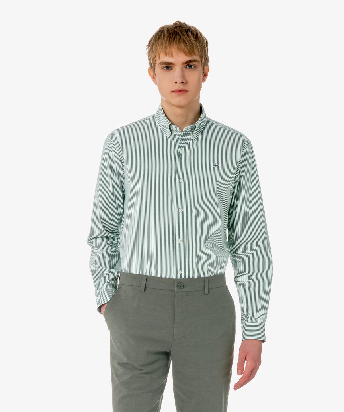 라코스테(LACOSTE) 남성 포플린 저지 스트라이프 셔츠 CH625E-56G AFK