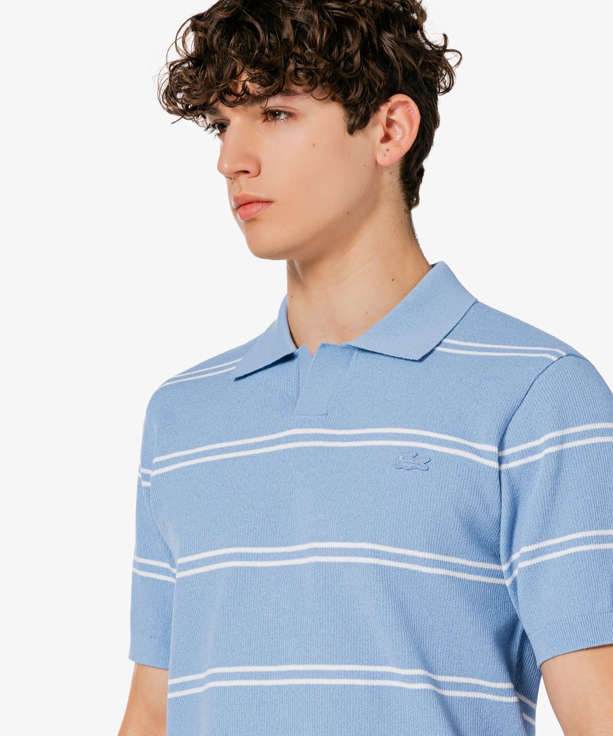 라코스테(LACOSTE) 남성 오픈카라 핀 스트라이프 반팔 스웨터 폴로 셔츠 PH396E-56G AEY