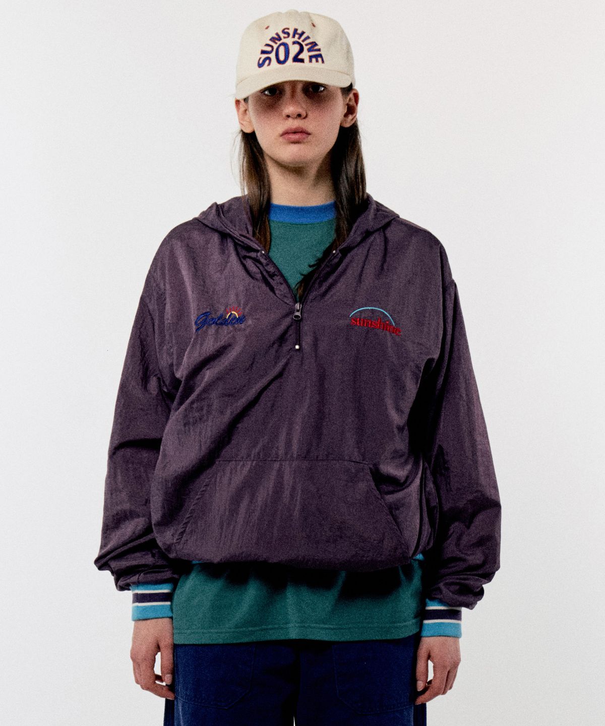 골든선샤인(GOLDEN SUNSHINE) WINDBREAKER ANORAK HOODIE_GRAPE WINE