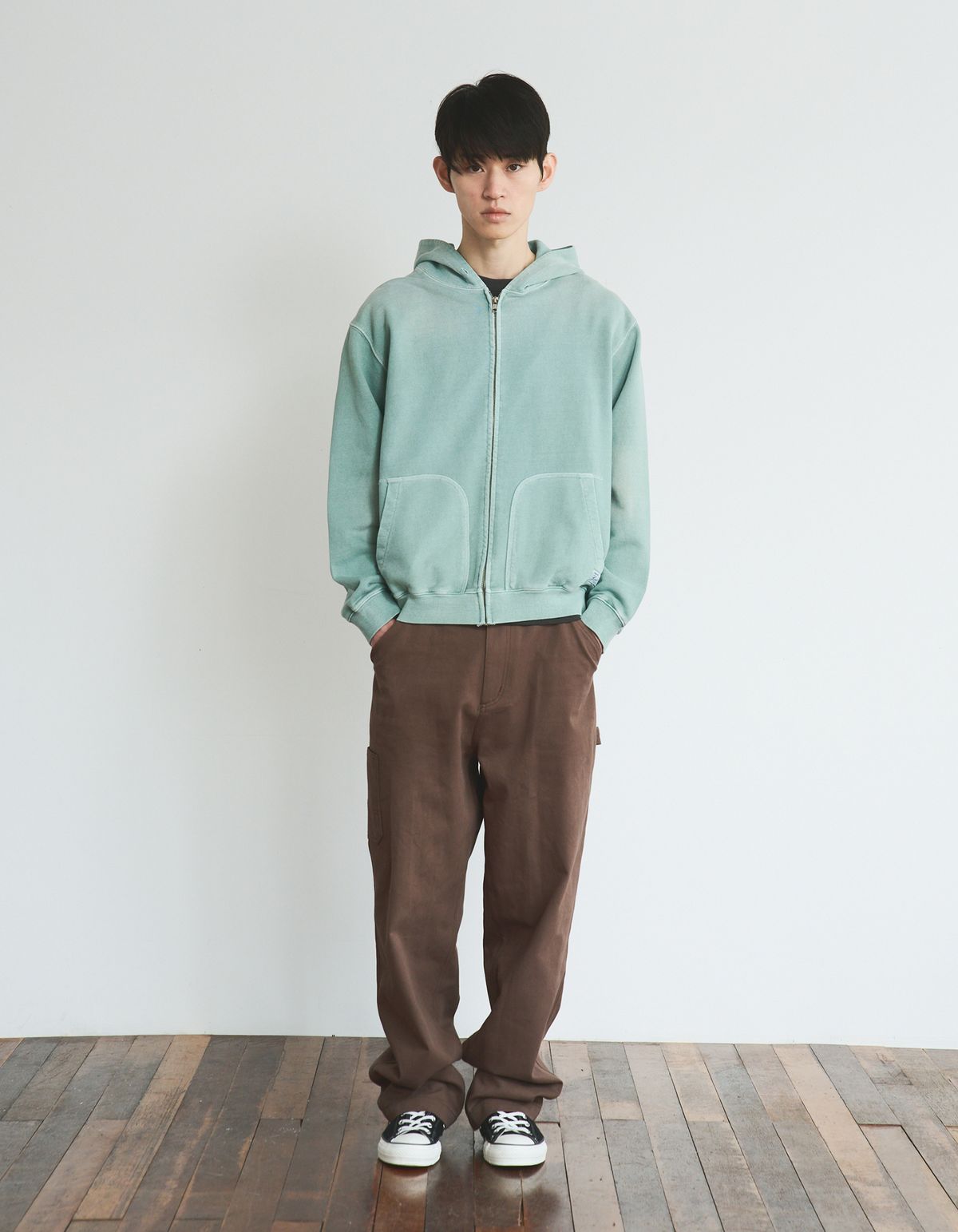 로어즈(LORES) Aged Zip Hoodie - Pale Green
