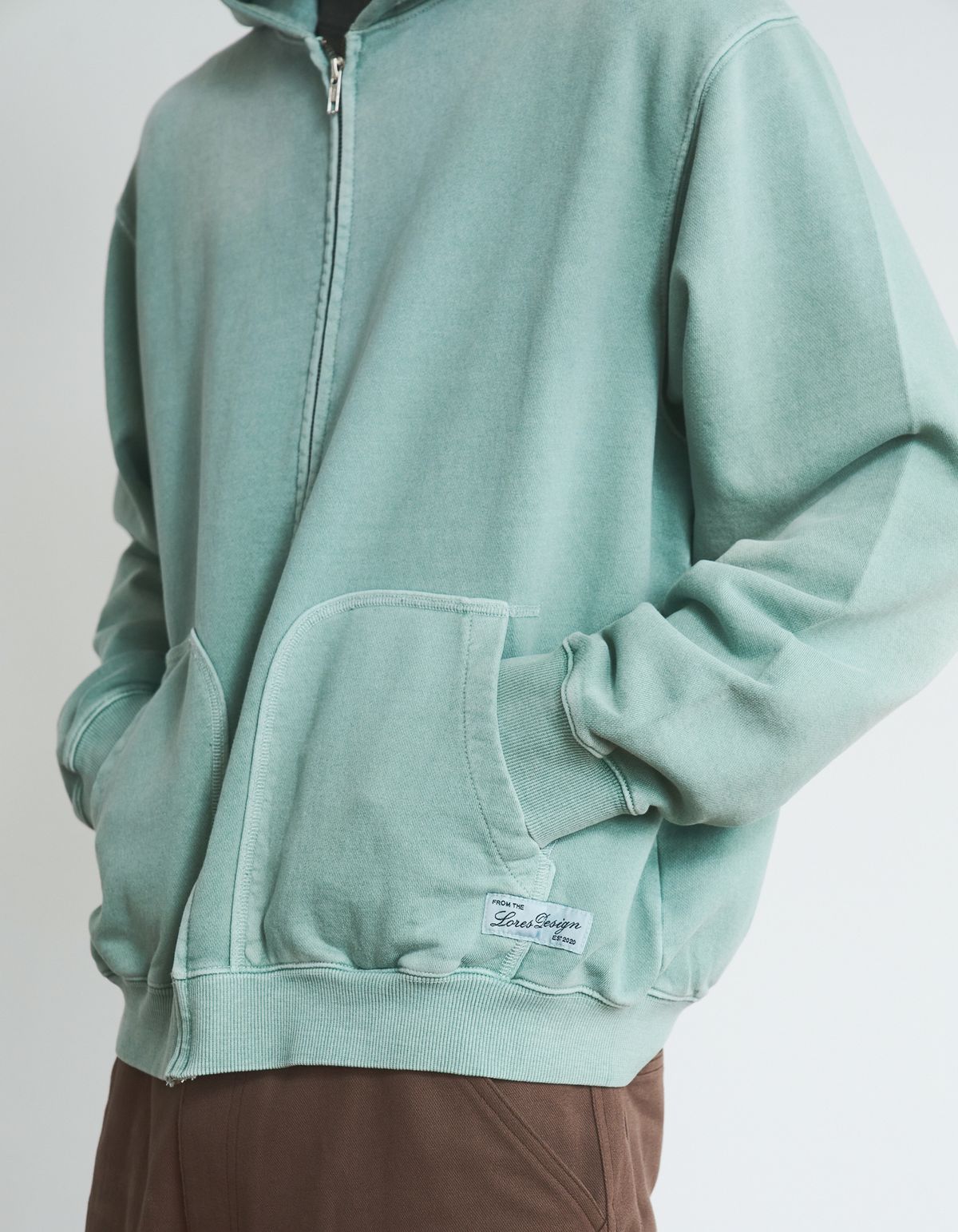 로어즈(LORES) Aged Zip Hoodie - Pale Green