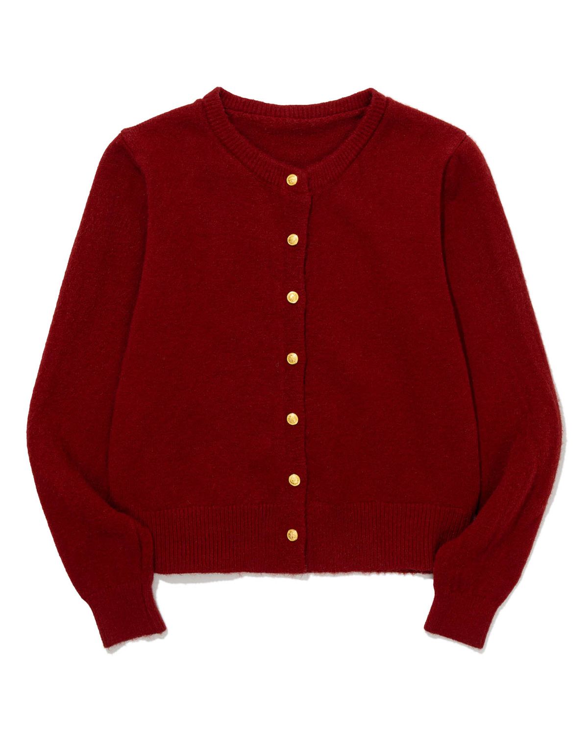 모아(MOAA) Gold Button Round-Neck Knit Cardigan (RED)