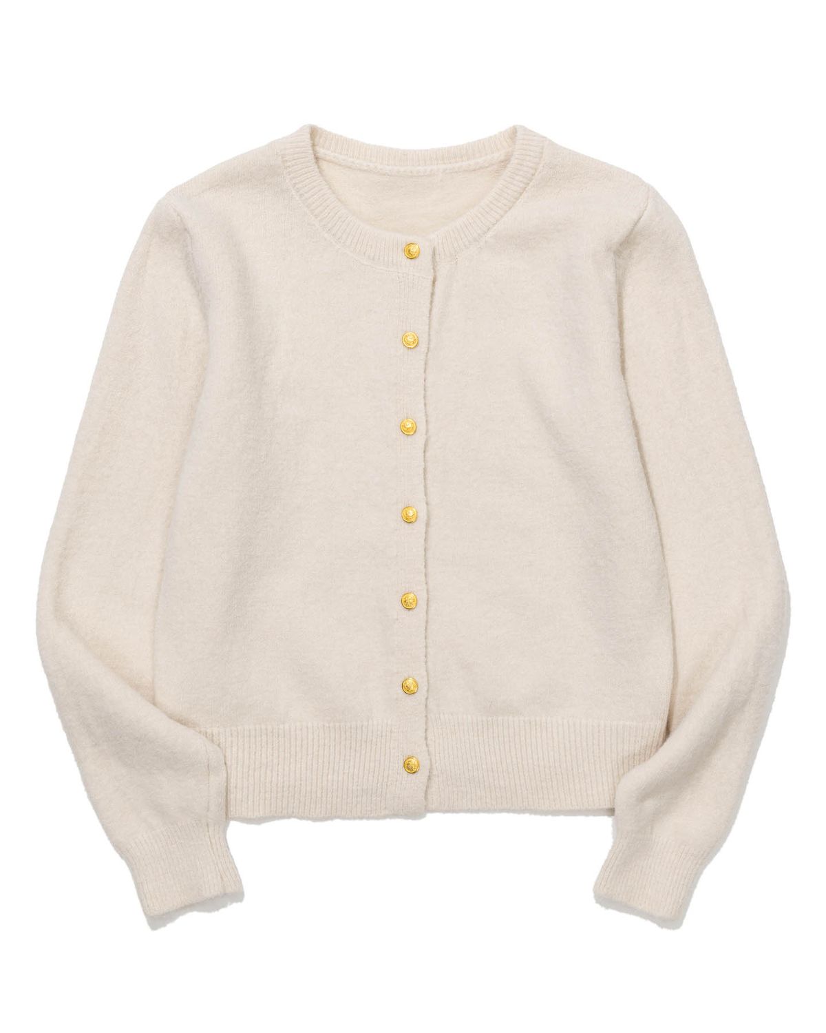 모아(MOAA) Gold Button Round-Neck Knit Cardigan (IVORY)