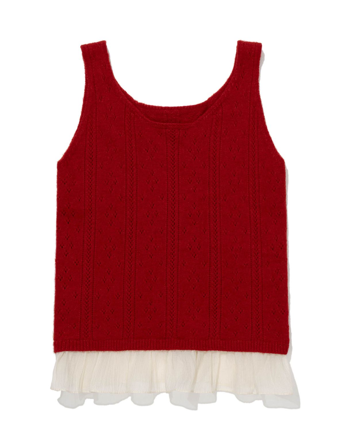 모아(MOAA) Punching Cardigan & Chiffon Bustier Set (RED)