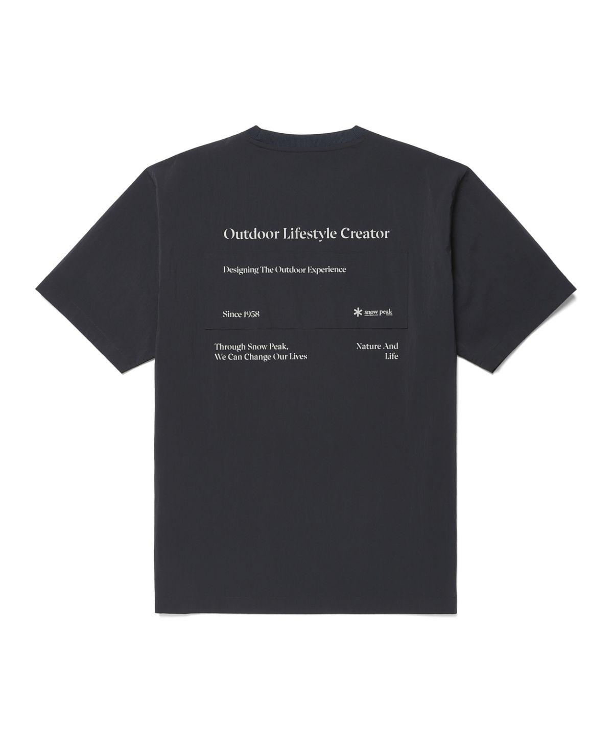 스노우피크 어패럴(SNOWPEAK APPAREL) 루트 레터링 우븐 패치 반팔 티셔츠 (S26MMRTS82) Dark Navy