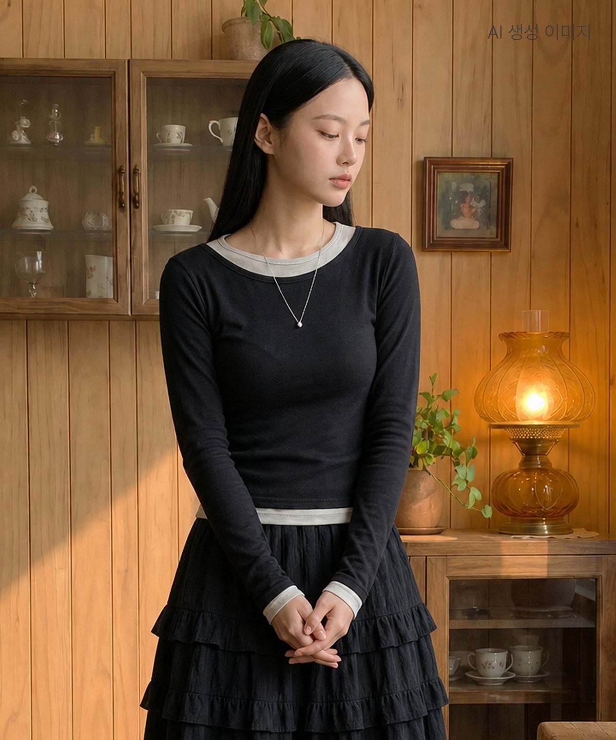 로엠(ROEM) 셔링 레이어드 티셔츠 RMLWG24RTB