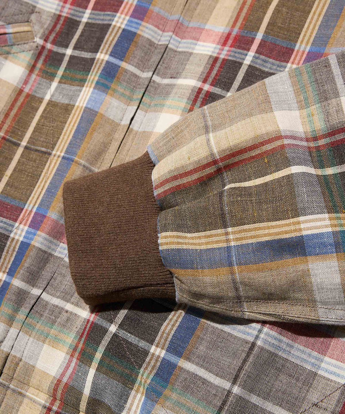 노아(NOAH) (U) 린넨 바시티 자켓 브라운 플레이드 LINEN VARSITY JACKET BROWN PLAID