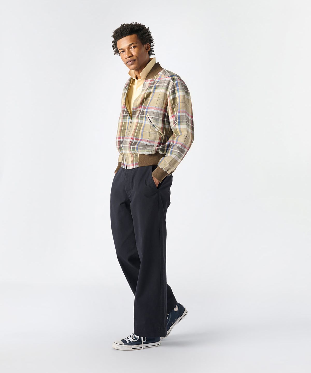 노아(NOAH) (U) 린넨 바시티 자켓 브라운 플레이드 LINEN VARSITY JACKET BROWN PLAID