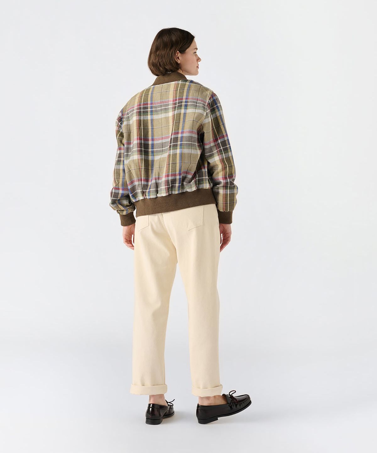 노아(NOAH) (U) 린넨 바시티 자켓 브라운 플레이드 LINEN VARSITY JACKET BROWN PLAID