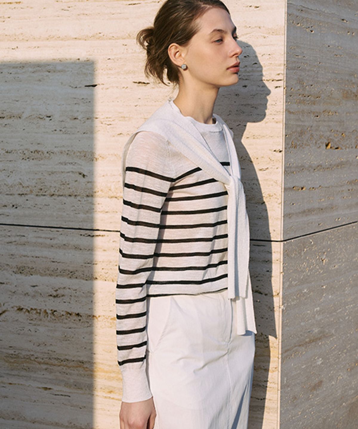 안젤로비안코(ANGELO BIANCO) Raye Stripe Knit Scarf Set